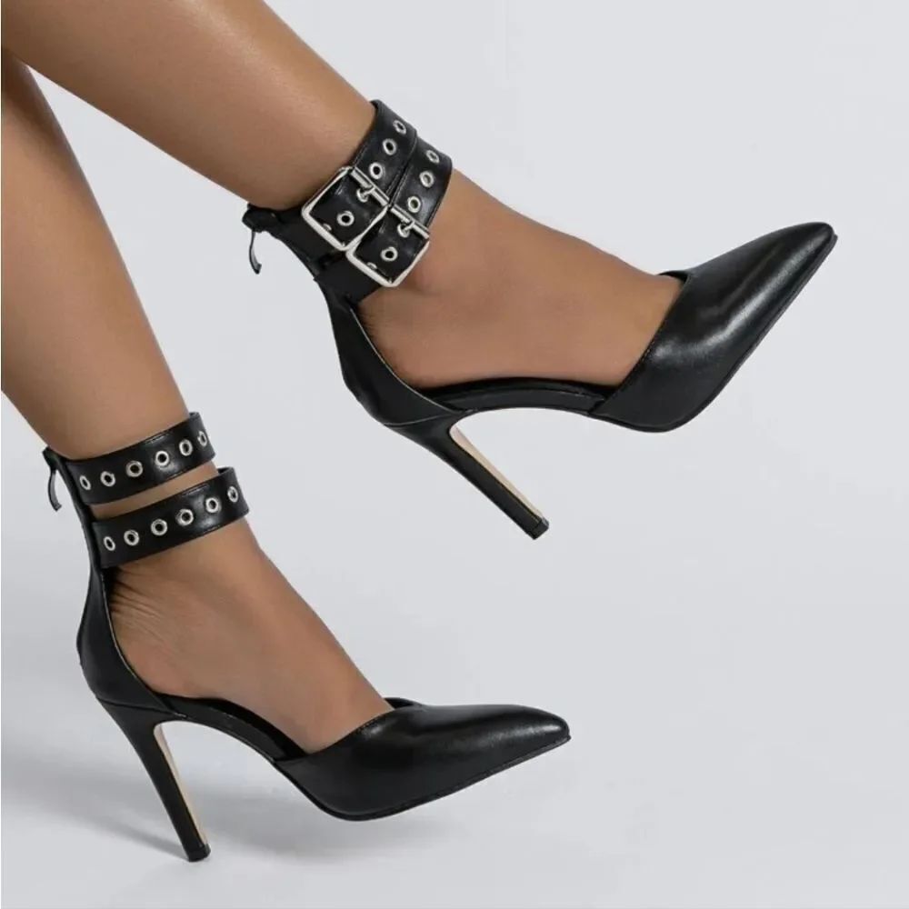 STEVE MADDEN MARGOT ANKLE STRAP CLEAR HEEL POINTED TOE WOMEN"S SHOE